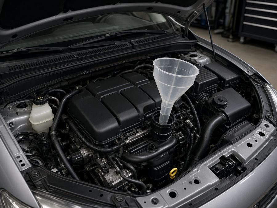 Sample photo: engine bay ready for an oil change