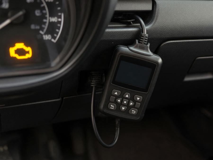 Sample photo: diagnostic scanner and check engine light