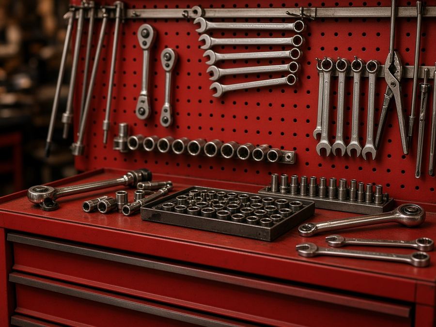 Sample photo: mechanic tools on a pegboard
